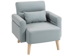 Poltrona estofada em couro sintético com encosto costurado e pés de madeira (77x78x78 cm) Cinza/Preto S/MARCA