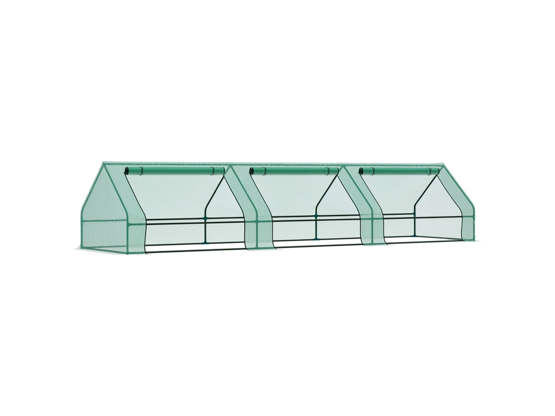 Mini Invernadero Impermeable Acero Pe 3 Entradas Enrollables 400x100x80 Cm Verde