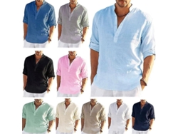 2026-camisa Larga De Lino Para Hombre Suelta Casual Manga Larga Algodón Verano