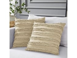 Rebe-funda De Almohada De Caqui Para Sofá Cama, 80% Algodón 20% Lino, 16x16 Pulgadas, Set De 2