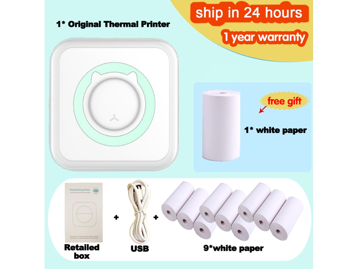 Mini Impressora Térmica Portátil Sem Fios Bluetooth 203Dpi Impressão Errada De Etiquetas De Fotografias Mini Wireless Thermal Pocket Printer GERTIZ