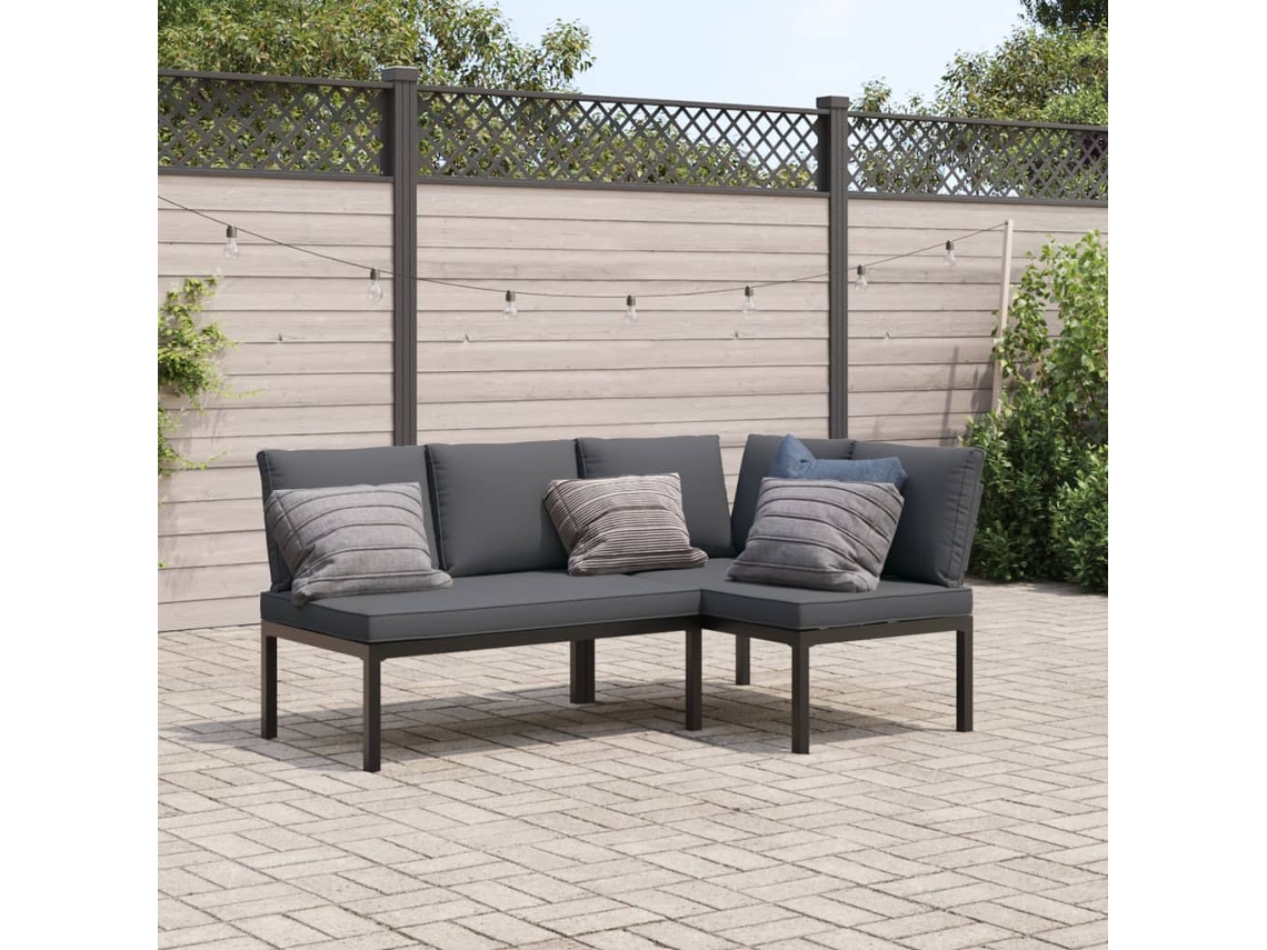 Conjunto de sofá de jardín de 2 piezas con cojines de aluminio negro de Dkd Home Decor