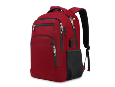 Mochila para computadora portátil Mochila grande de mano con puerto de carga USB, mochila resistente al agua para hombres-rojo