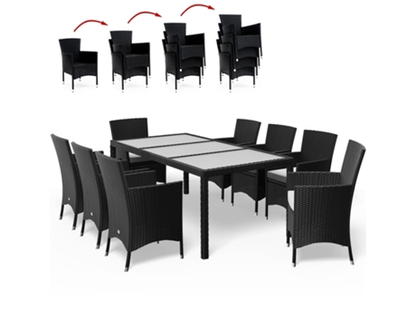Conjunto de comedor de jardín de ratán de 8 plazas Bali negro