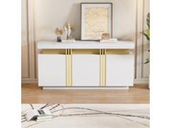 Aparador moderno 140x38x70 cm 3 puertas, divisores ajustables, acabado platino, sin tiradores, blanco Mobrio
