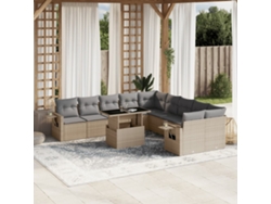 Conjunto de sofá de jardín de 11 piezas con cojines de mimbre beige DKD Home Decor
