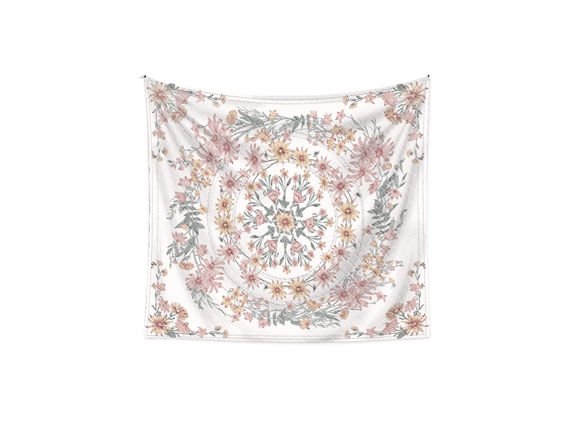 Tapiz con estampado de plantas bohemias, tejido de poliéster ecológico para mayor seguridad y sostenibilidad, bordes cosidos a mano.
