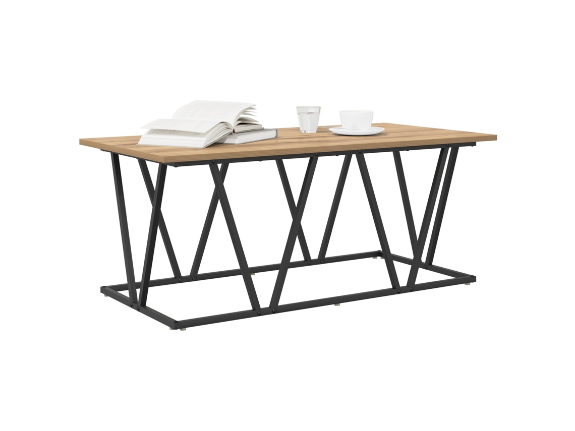 Mesa De Café Artisan De Roble 100x50x40 Cm, De Madera De Ingeniería Y Metal