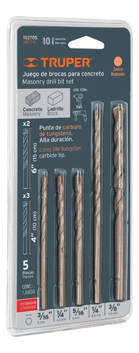 Conjunto De 5 Brocas Para Concreto, Ponta De Carboneto 102705vayotoy