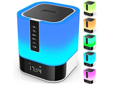 Altavoz Bluetooth con luz nocturna, lámpara de noche con control táctil 5 en 1, cambio multicolor regulable, reloj despertador para dormitorio, las...