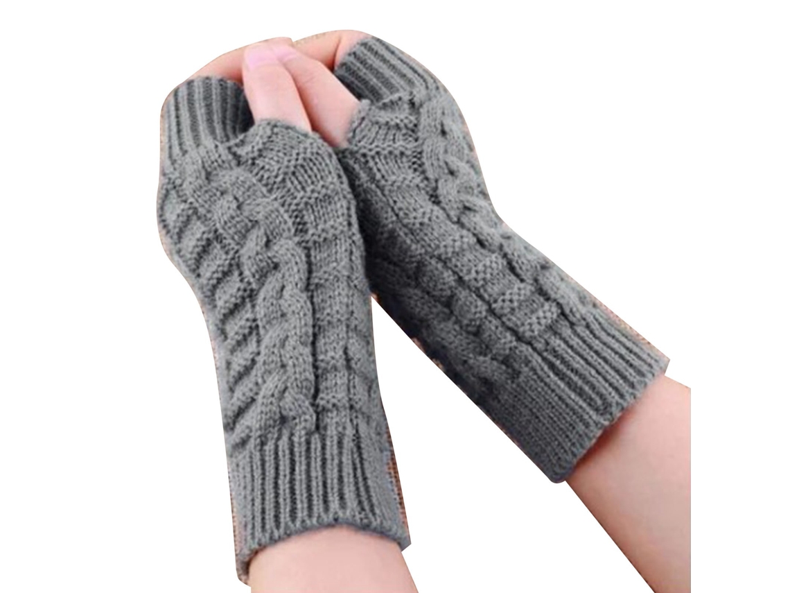 Guantes De Medio Dedo De Punto Jacquard Gris, Cálidos, Gruesos Y Suaves Para Invierno.