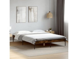 Estructura Cama Madera Ingeniería Metal Roble Ahumado 150x200cm