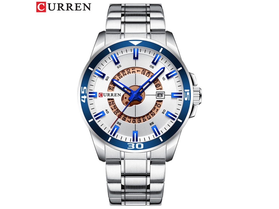 Reloj MDUG Quartz con brazalete de acero inoxidable y seis manecillas para uso deportivo.