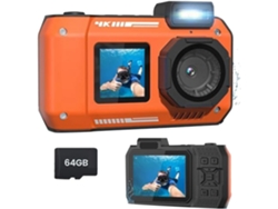 Cámara Subacuática 4k De 65 Mp Resistente Al Agua Con Tarjeta De 64 Gb, Para Snorkel, Enfoque Automático, Doble Selfie.