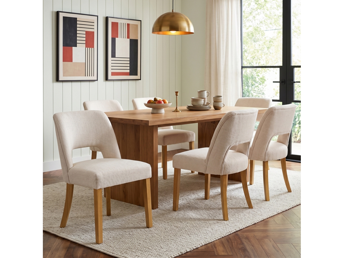 Sillas De Comedor Pack 6 - Cómodas Y Transpirables, Estilo Moderno, Tela De Lino, Patas De Madera Maciza - Beige