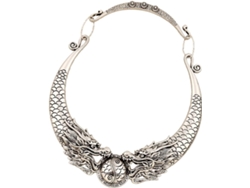 Collar Retro Extragrande De Aleación De Zinc Para Mujer, Estilo Étnico, Con Doble Motivo Tallado.