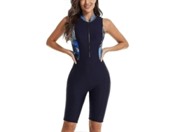 Traje De Baño Entero Manga Larga Rash Guard Para Mujer Surf Buceo Zip Front Talla Xxl Azul Marino Xxl Azul Marino Sin Mangas