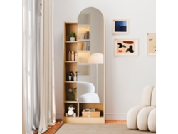 Zapatero de 165 x 60 x 28 cm - Puerta con espejo, estantes ajustables, armario alto para baño - Natural