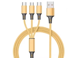 Cable Usb 3 En 1 Eifson Para Carga, Nylon Trenzado, Compatible Con Iphone 14, 13, Samsung, Redmi Y Oneplus (dorado)