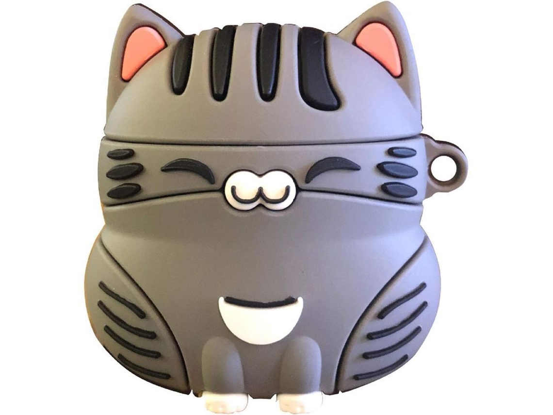 Adorable Funda Para Airpods 1/2 Con Diseño De Gato Y Gancho - Gris