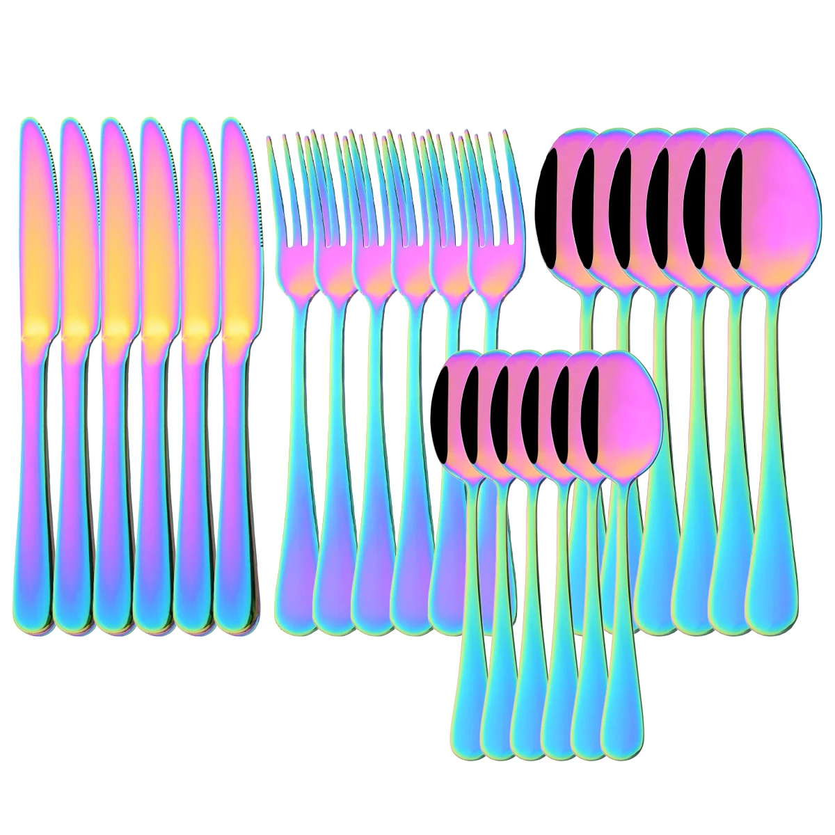 Juego De 24 Piezas De Acero Inoxidable De Estilo Occidental, De Colores Variados, Que Incluye Cuchillo, Tenedor Y Cuchara.