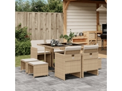 Juego de comedor de jardín de 9 piezas con cojines de mimbre beige de DKD Home Decor