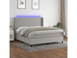 Cama Box Spring Colchón Y Luces Led Tela Gris Claro 160x200 Cm