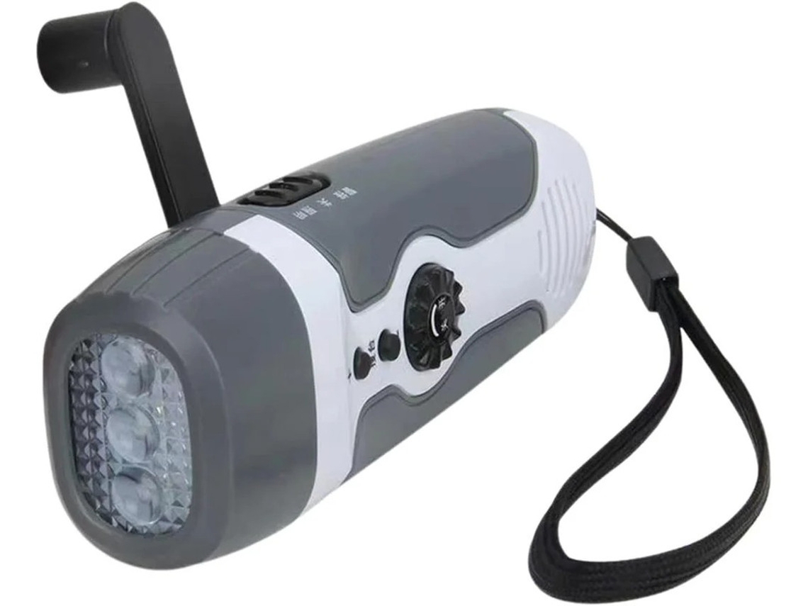 Mini linterna de manivela de 3 LED, radio FM portátil, gris, Yizhood