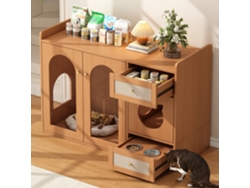 Mueble Multifuncional Para Gatos Con Caja De Arena Y Comederos Integrados