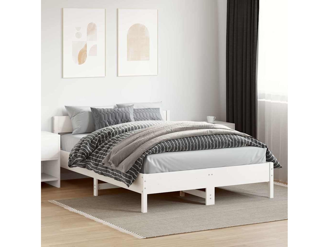 Estructura De Cama Sin Colchón Madera De Pino Blanca 140x200 Cm