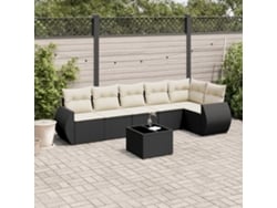 Conjunto de sofá de jardín de 7 piezas con cojines, ratán negro, Dkd Home Decor