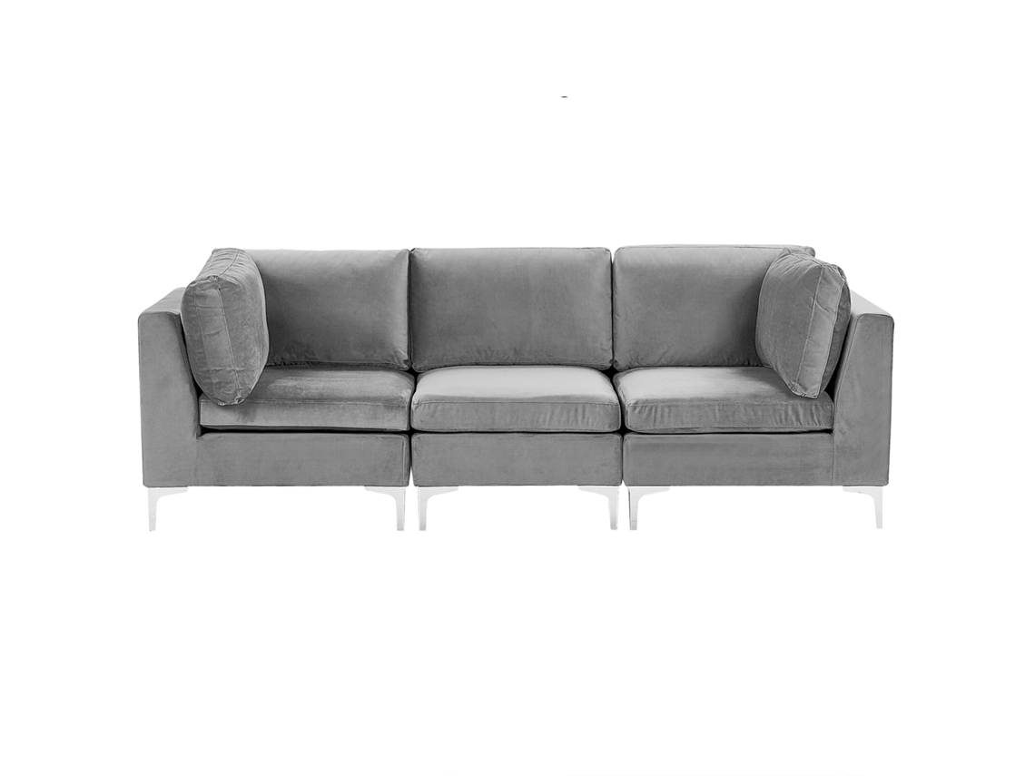 Sofá de 3 plazas BELIANI Evja de Terciopelo Gris 235x85x84