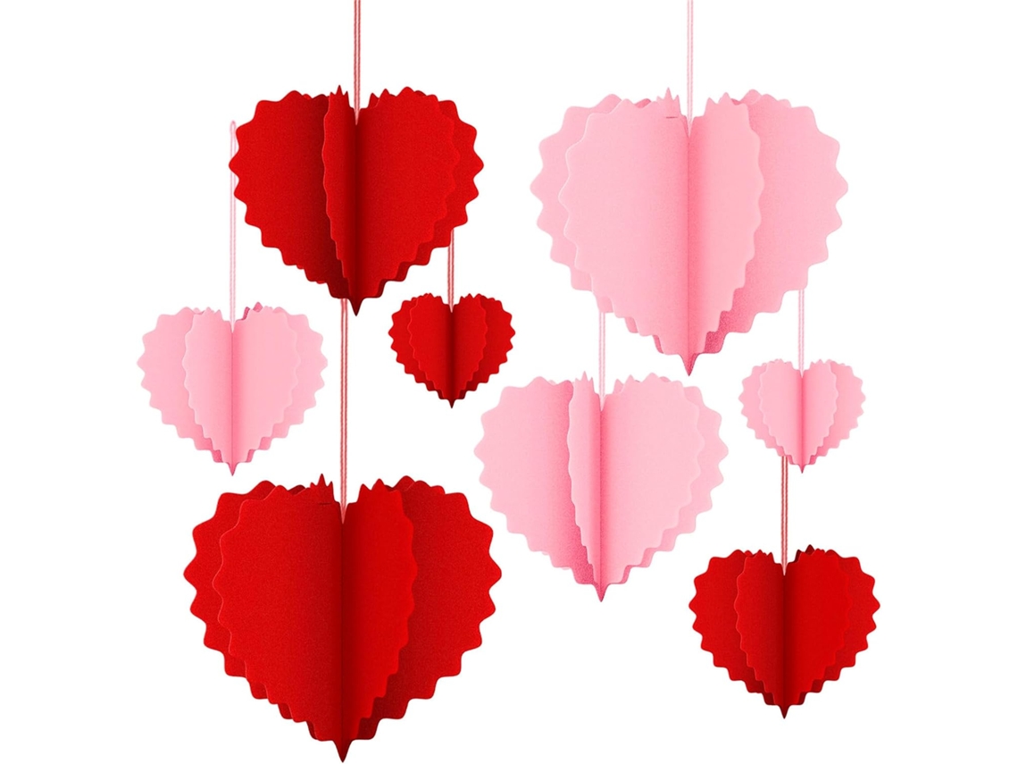 Juego De 8 Adornos De Papel Plegables En Forma De Corazón Para Colgar, Perfectos Para Bodas, San Valentín,