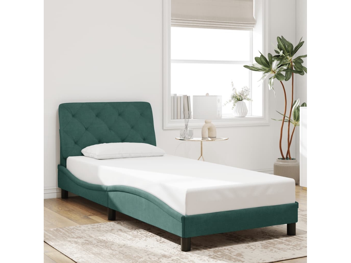 Estructura De Cama Sin Colchón Terciopelo Verde Oscuro 90x190cm