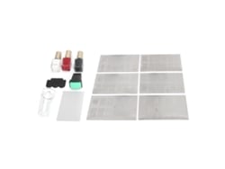Kit de unhas postiças com prensa, folha de alumínio, raspador e modelos de manicure em aço inoxidável.