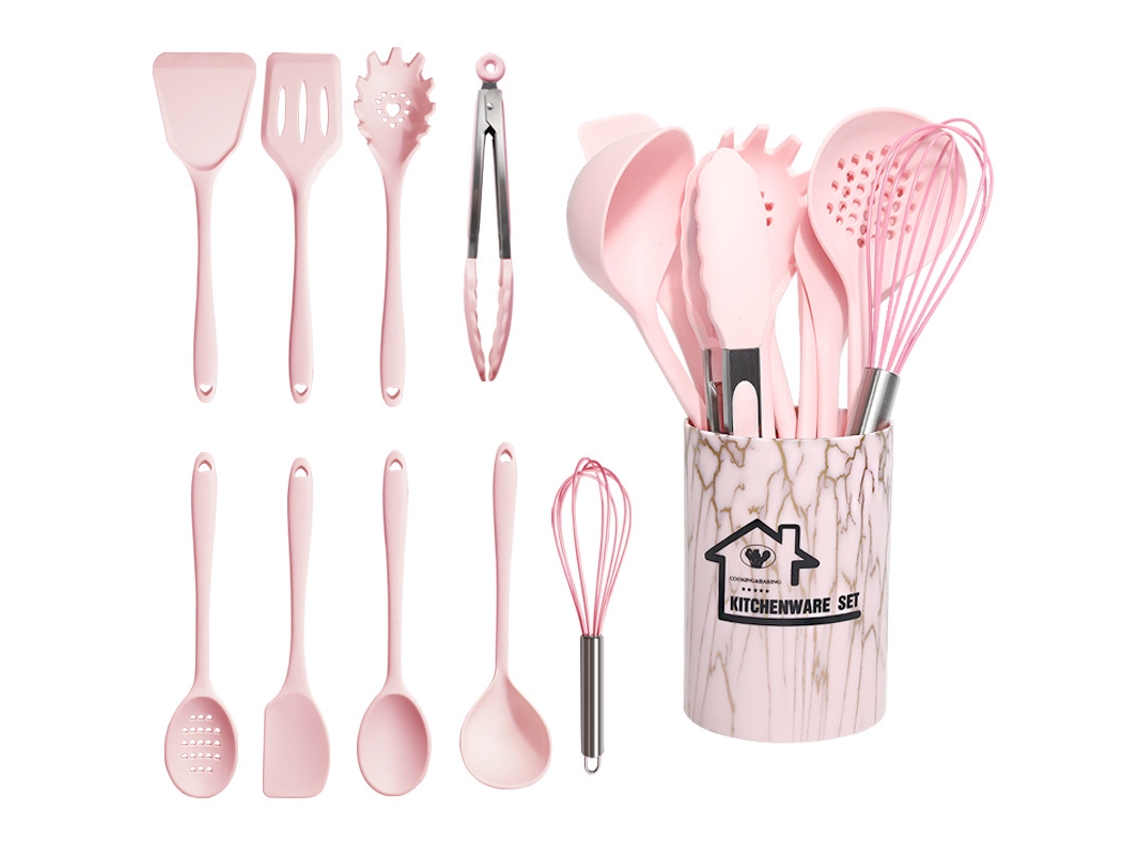 10 Peças Utensílios De Cozinha De Silicone Antiaderente Resistente Ao Calor Utensílios De Cozinha Rosa GERTIZ