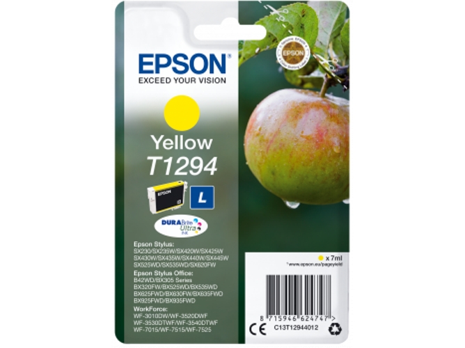Cartucho de tinta original EPSON T1294, Manzana 7 ml , Amarillo, C13T12944012