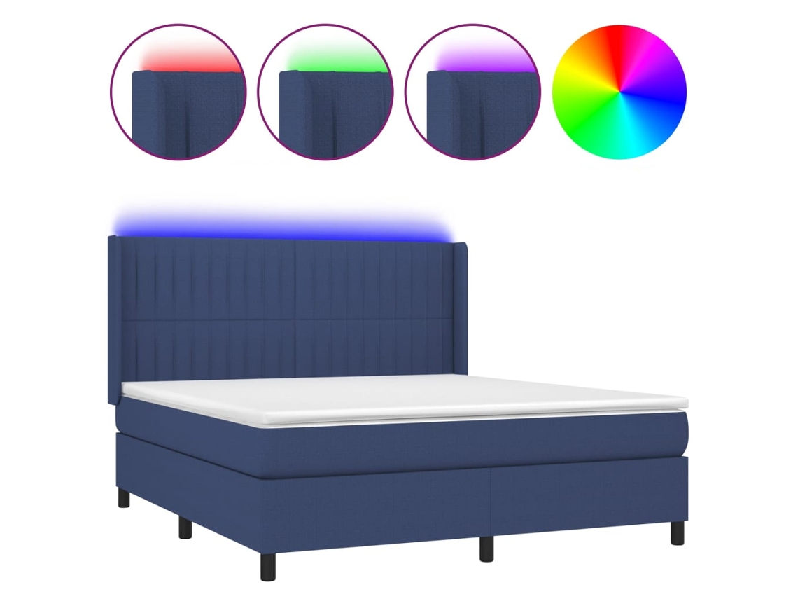 Maison Exclusive - Cama Box Spring Colchón Y Luces Led Tela Azul 180x200 Cm