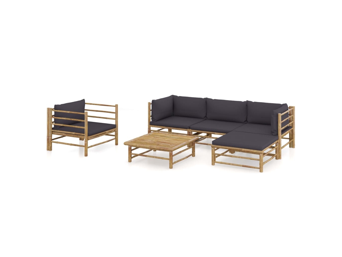 Conjunto de piezas. Lounge Jardim Em Bambu C/ Almofadões Cinza Escuro Dkd Decoración Del Hogar