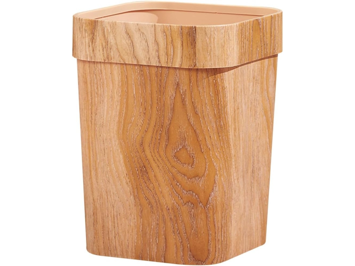 Papelera cuadrada con efecto madera, plástico PP, 14 L, ligera y duradera, ideal para la oficina y la cocina.