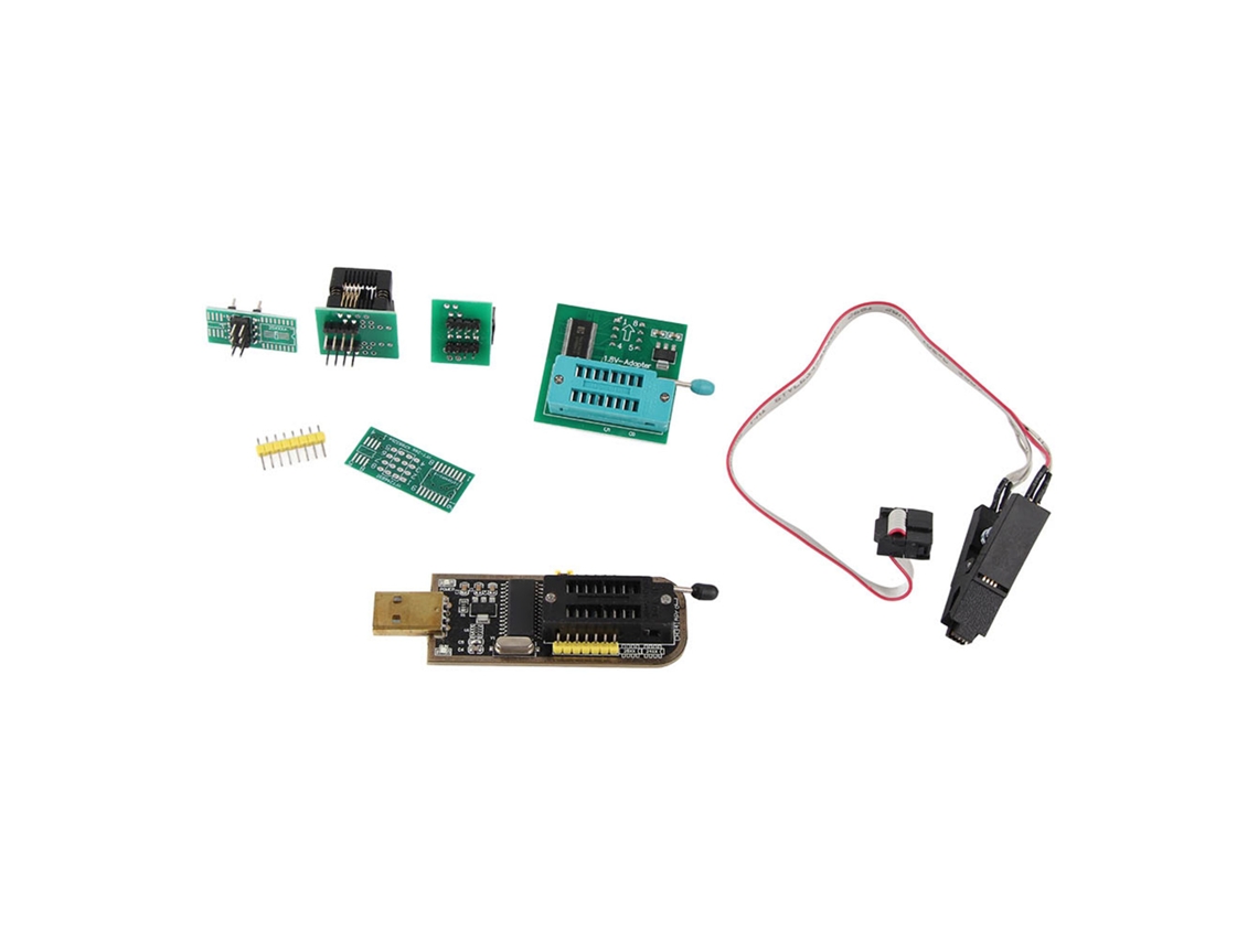 Programador USB CH341A con pinza de prueba SOP8 y adaptador convertidor de SOP8 a DIP8 de 1,8 V.