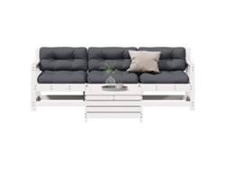 Conjunto 4 Peças Lounge De Jardim C/ Almofadões Pinho Maciço Branco Dkd Home Decor