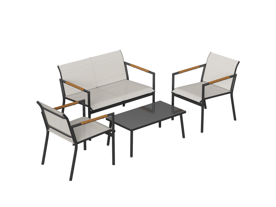 Conjunto De Muebles Jardín, Grupo Asientos Para 4 Personas, Transpirable-sofá 2 Plazas, 2 Sillones, Mesa Metal - Protectores Para Las Patas.