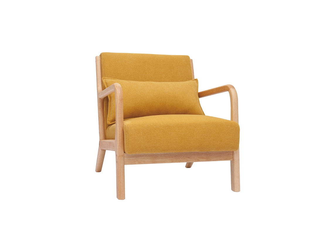 Sillón Nórdico de Tejido Efecto Aterciopelado Amarillo Mostaza Y Madera Clara Maciza Derry MILIBOO