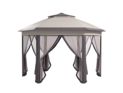 Carpa Plegable De 4x4 M Con Techo Hexagonal Y 6 Lados, Color Café.