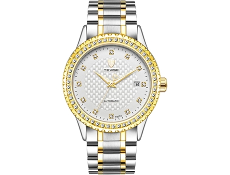 VEANXIN Reloj mecánico para hombre Reloj automático de dos tonos Reloj de diamantes de imitación de acero inoxidable-Plata y negro