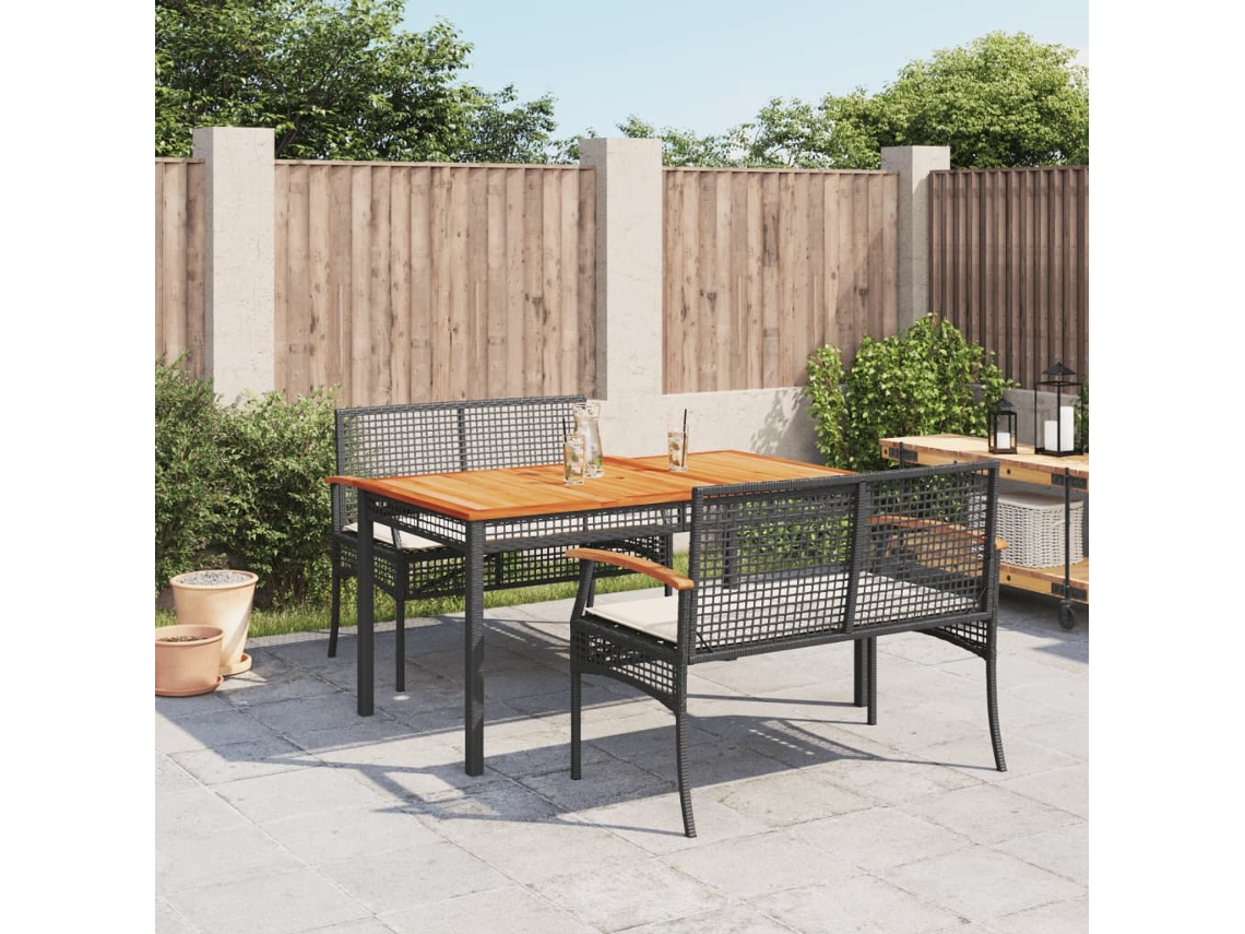 Set Comedor De Jardín 3 Pzas Con Cojines Ratán Sintético Negro