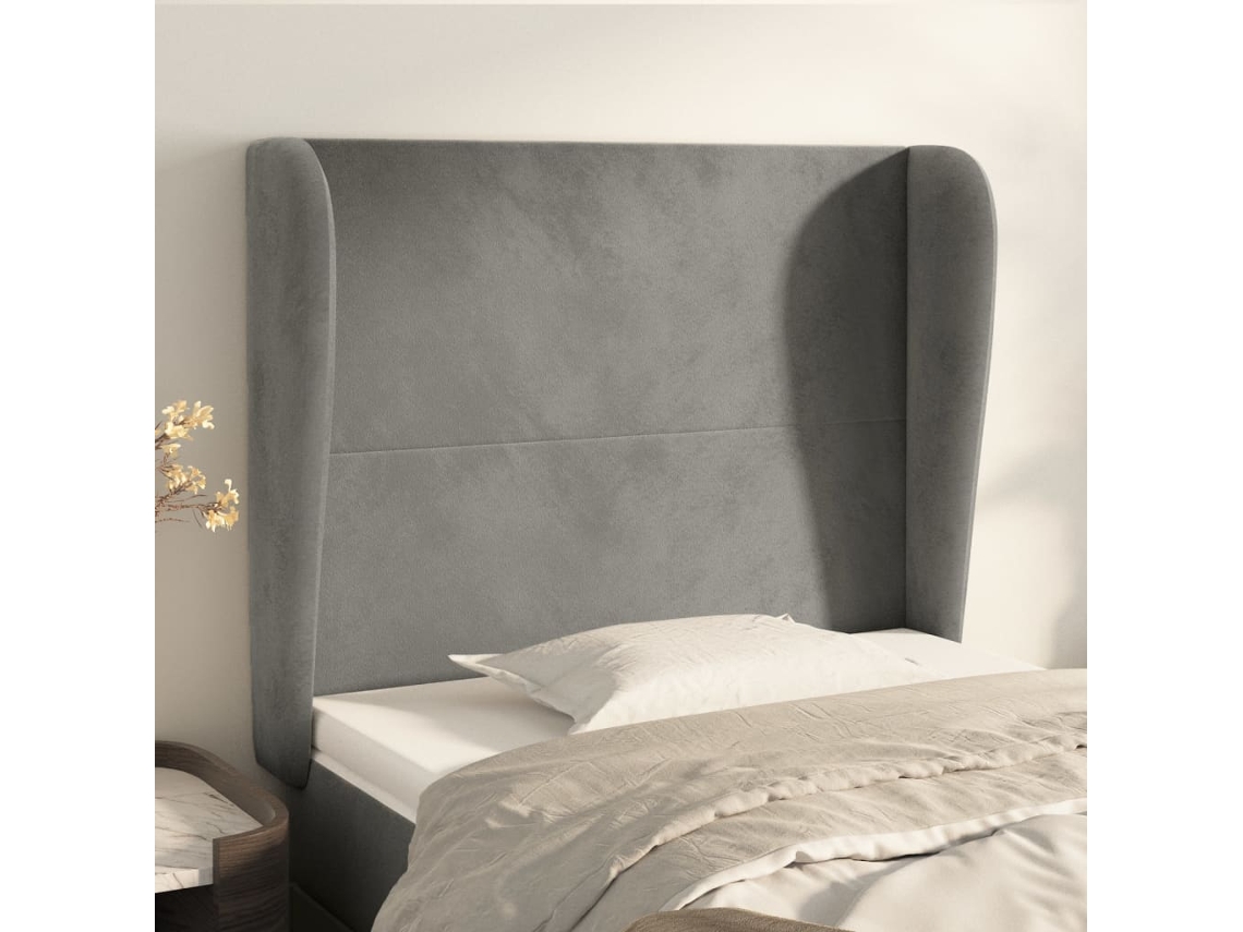 Cabecero Con Orejas De Terciopelo Gris Claro 103x23x118/128 Cm
