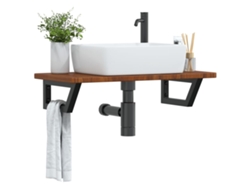 Estante De Lavabo De Pared | Estante Flotante De Acero Y Madera Maciza De Roble