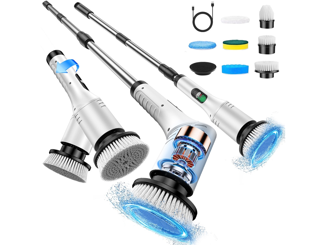 Cepillo de limpieza eléctrico multifuncional Gertiz 7 en 1 con pantalla LED digital, 2 velocidades ajustables, blanco